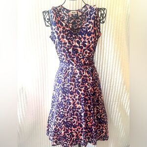 Leota Fit and Flare Blue Pink Midi Dress